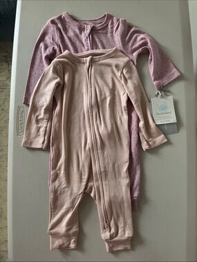 cloud island Pink and Mauve Zip-Front Baby Footies Set